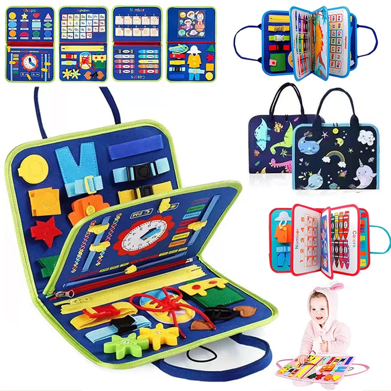 Montessori Toys Busy Board Kids Toddlers Sensory Suitcases Preschool Learning Educational Travel Activities Lacing Up Skills