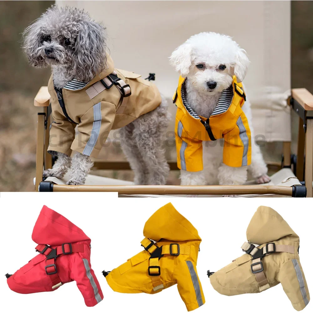

Medium Large Dogs Waterproof Hooded Jacket Rain Clothes with Reflective Stripe Outdoor Raincoat Accessories