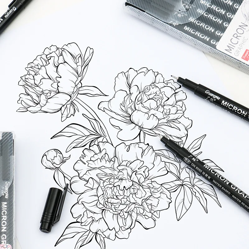 6/9Pcs Guangna Needle Pen Waterproof Thread Pen Clothing Edge Tracing Anime Design Hand Drawing Edge Drawing Pen Outline