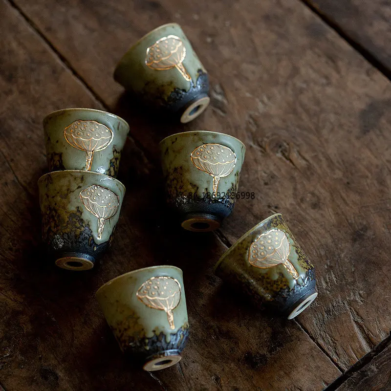 Rock Mud Hand-painted Gold-painted Master Cup Ceramic Single Household Retro Personal Special Teacup Tea Cup Single Cup Tea Set