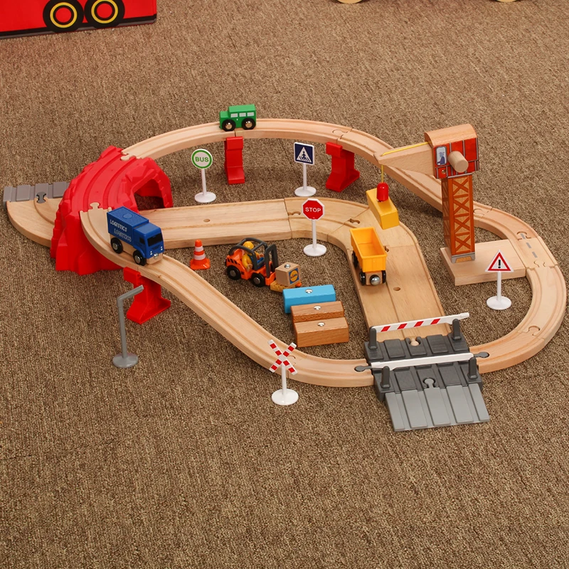 Wooden Train Track Set Transport Scene Accessories Children Assemble Educational Boys Toys Suitable For Wooden Rails Gifts Pd52