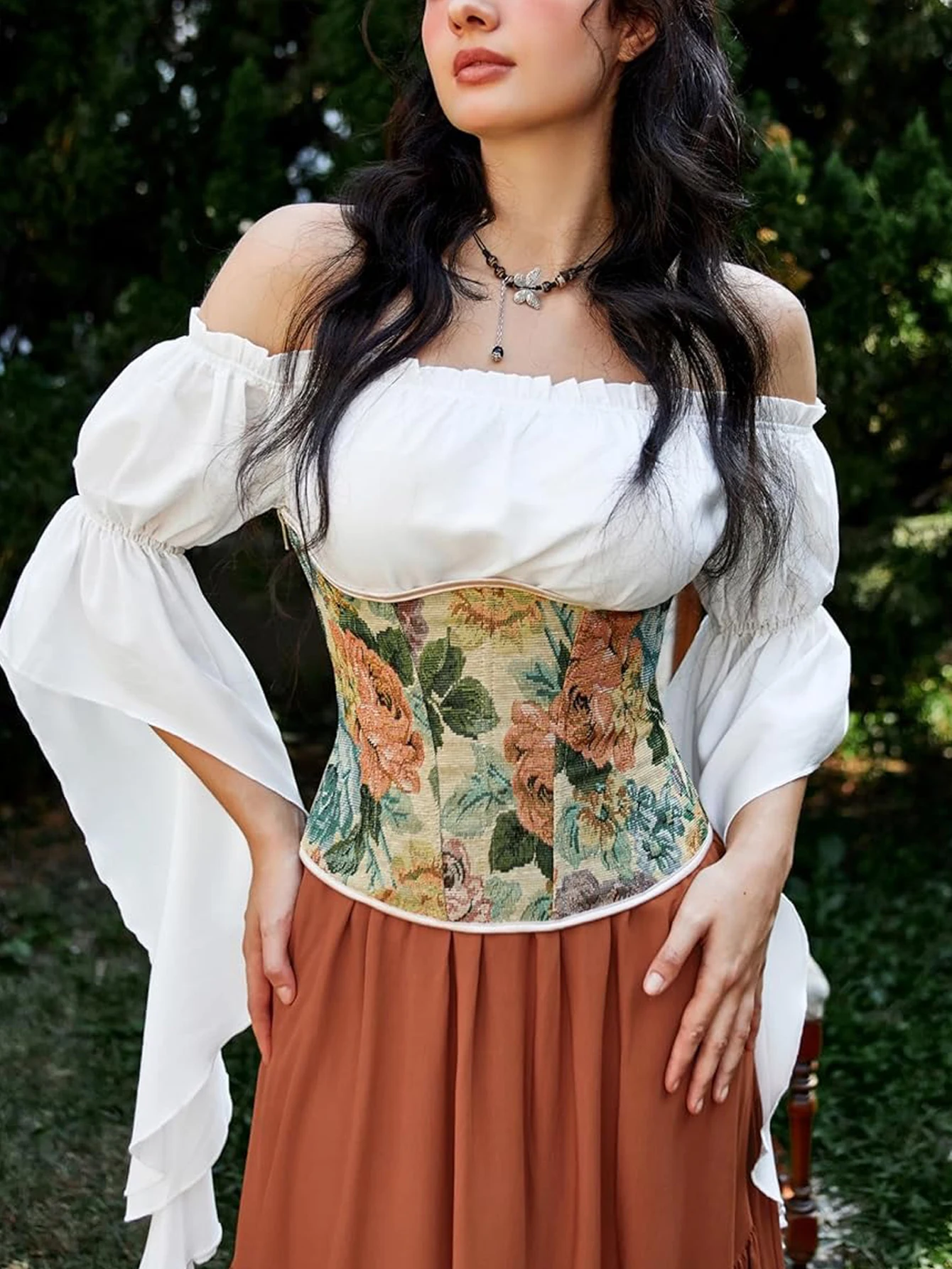 Sexy Corset underbust Floral print Waist Trainer Tummy Control Slimming Waist Belt Zipper Modeling Strap Lace Up Boned Halloween