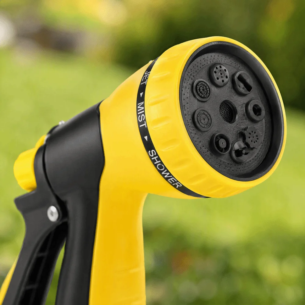 Zinc Alloy Garden Hose Nozzle Soft Rubber Coated 8 Modes Irrigation Nozzle Adjustable Spray Modes 360° Watering Tool