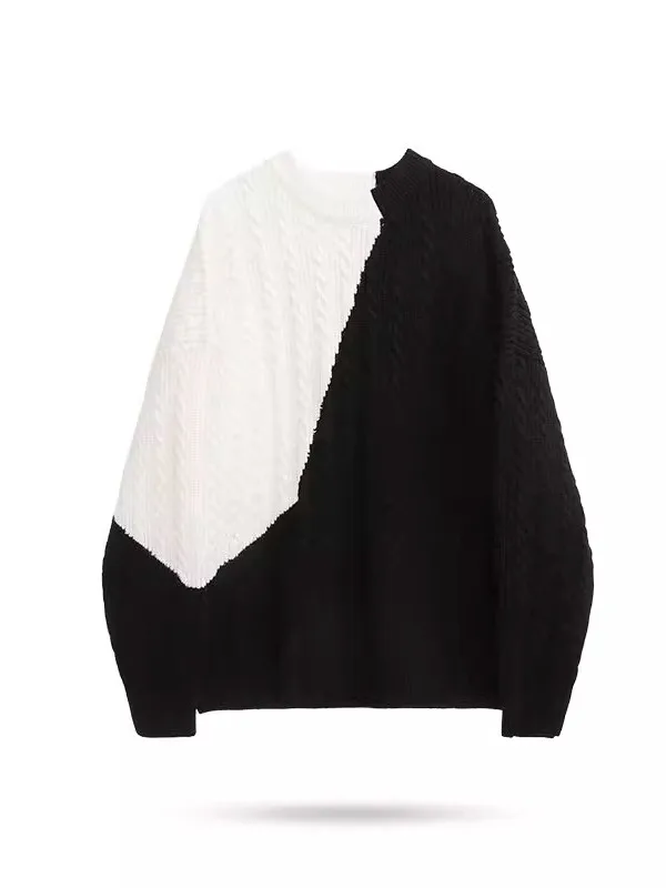 

Asymmetric Splice Long Sve round Ne Knitted Sweater for Men Casual Sle Loose Fit Daily Wear Non Deformable