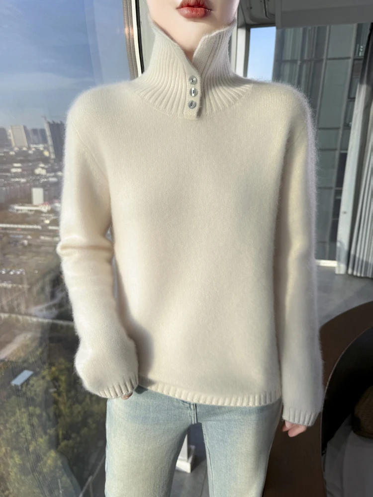 

Autumn Winter Women Warm Sweater 100% Merino Wool Solid Knitwear Thick Pullover Long Sleeve Clothes Tops Casual Jumper Outerwear