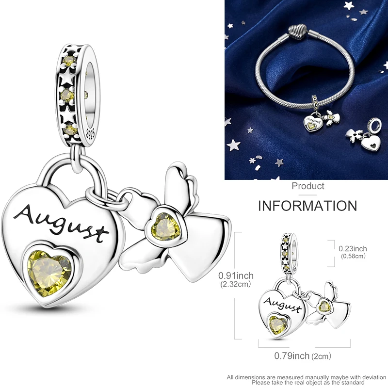 925 Sterling Silber 12 Monate Geburtsstein Engel-Herz-Anhänger Besd Januar-Dezember DIY Armband Halskette Geburtstagsgeschenk für Frauen – Detail 14