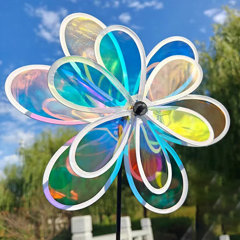 1 Stuk Fruit Tuin Reflecterende Zes Kleur Dazzling Zonnebloem Windmolen Outdoor Gazon Yard Vogelverschrikkende Wind Spinner Kinderen speelgoed