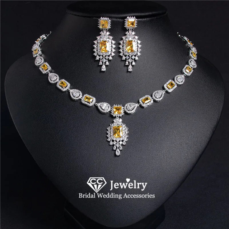 CC Vintage Jewelry Set for Wedding Women Accessories Bridal Bijoux Engagement Luxury Necklace Stud Earring Set Shining HL129