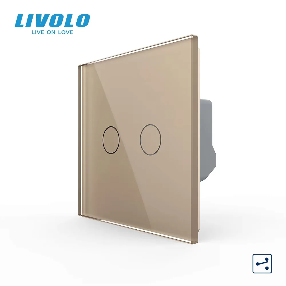 Livolo EU Standard Touch Light Switch,2 Gang 2 Way,Tempered Crystal Glass Panel,Cross Stair Function for Home Improvement