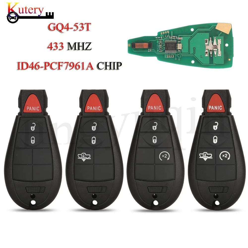 Jingyuqin-llave de coche inteligente con control remoto, llave de GQ4-53T para Dodge RAM 1500, 2500, 3500, 4500, 2013-2019, 433MHz, Chip de ID46-PCF7961A, 2/3/4/5 botones