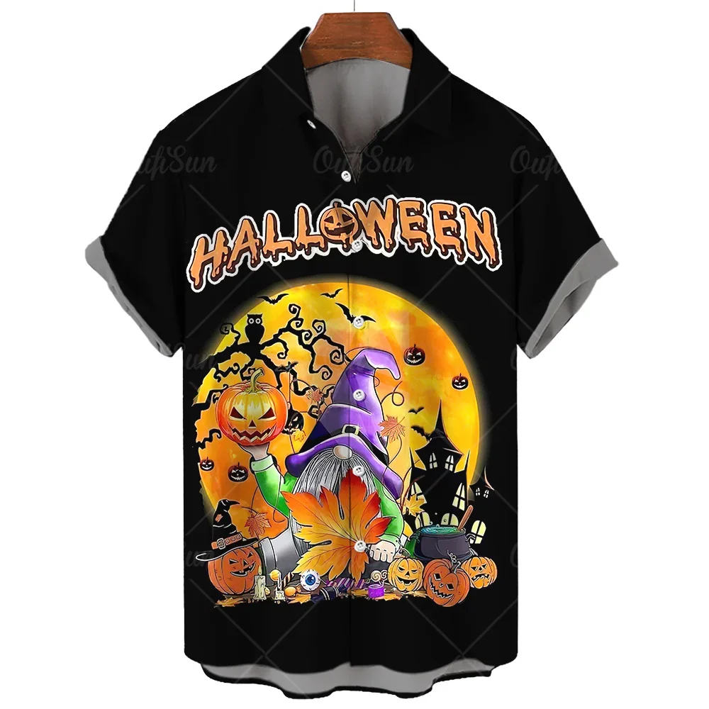 

Halloween Gnome Print Short Sleeve Shirt Trick Or Treat Halloween Men's Casual Large Size Shirt Funny