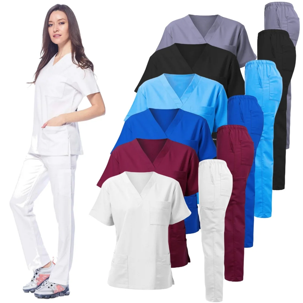 Anti Wrinkle Washable Soft Fabric Nursing Scrubs Hospital Uniform Medical Scrubs Tops Women Jogger Scrubs Sets Nurse Uniform