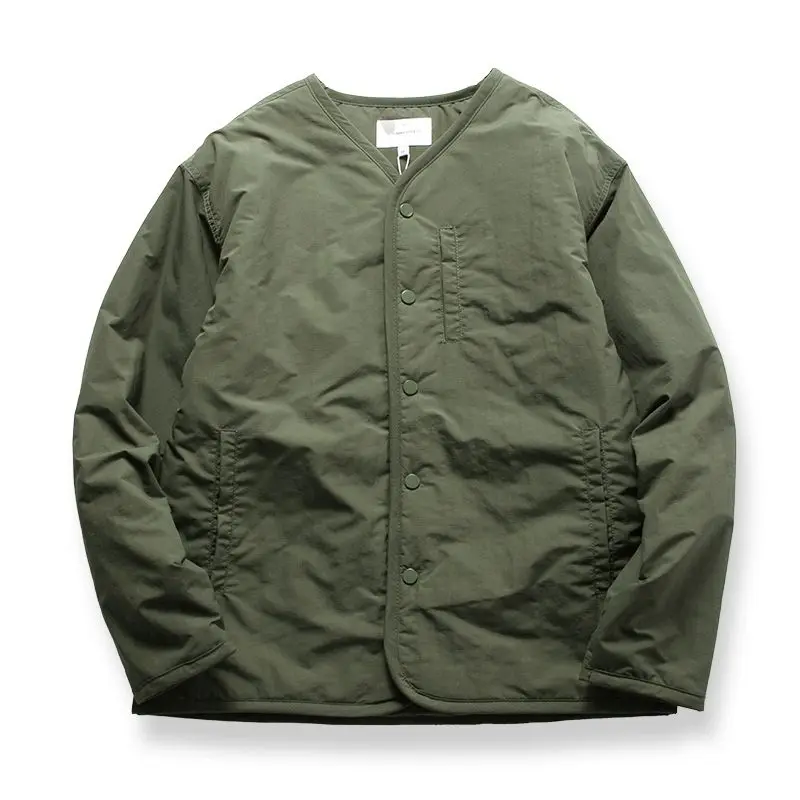 

2025 New Men's Casual Fashion Outerwear Loose Fit No Collar Outdoor Polyester Fiber Zipper Closure Long Sleeve Work Jacket