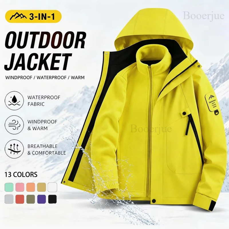 Men's 3-in-1 Jacket Removable Fleece Liner Waterproof Windproof Coat for Hiking Trekking Camping Climbing and Daily Outdoor Use