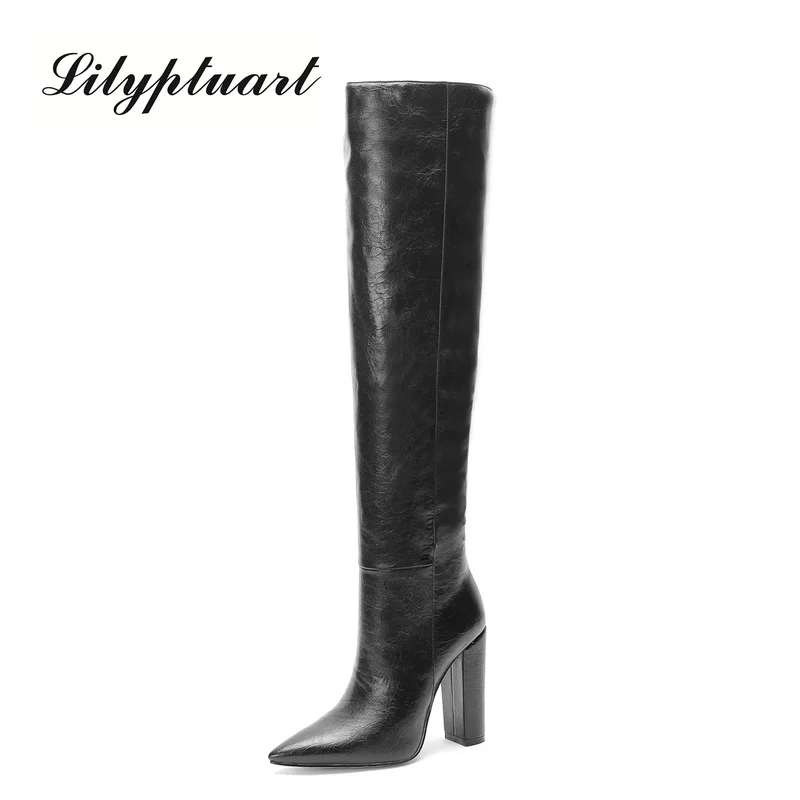 2020 European and American Style Microfiber Fashion Boots Pointed Super High Heel Large Size High Tube  Boots Women