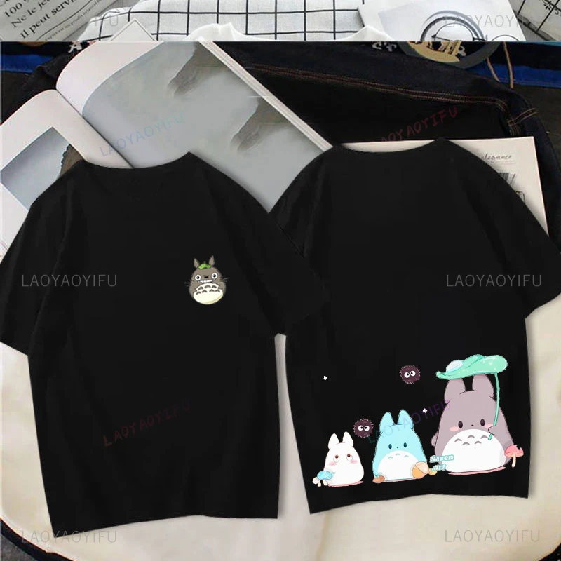 Manga Protagonist Cute Cartoon -Totoro- Pattern Printed T-shirt Harajuku Graphic Pattern Mens Womens Fashion Trend Creative Top