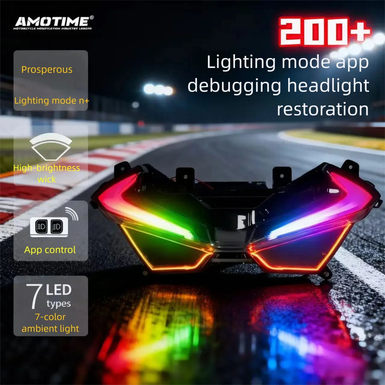 

For CFMOTO 675SR modified headlight assembly, color gradient flow lampshade, daytime driving atmosphere light gradient color
