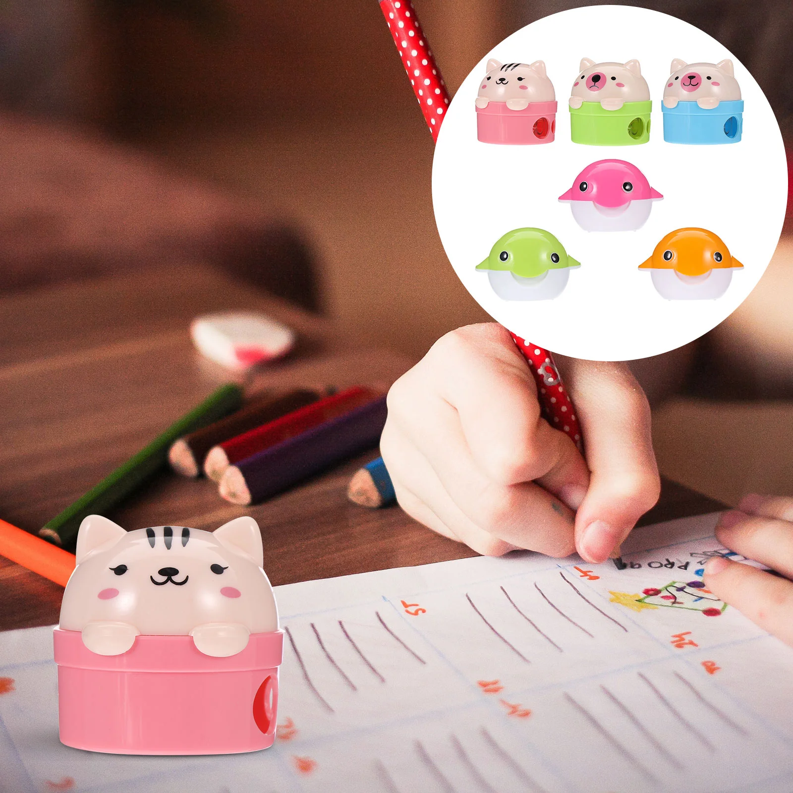 

6 Pcs Pencil Sharpener Portable Students Stationery Manual Cartoon Handheld Sharpeners Pupils