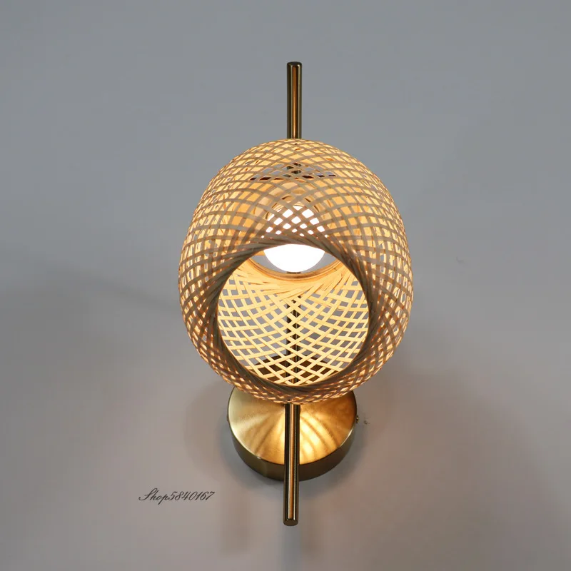 New Chinese Style Wall Lights Vintage Bamboo Lampshade Living Room Background Wall Lamp Decor Bedroom Sconce Lighting Fixtures