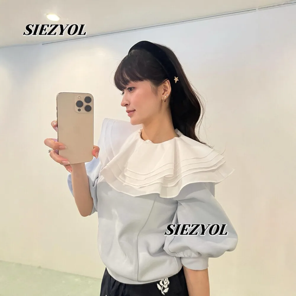 Japanese Style Detachable Layered Ruffle Collar Short Sleeve T-shirt Color Block Sweet Girly Minimalist Cotton Women's Top