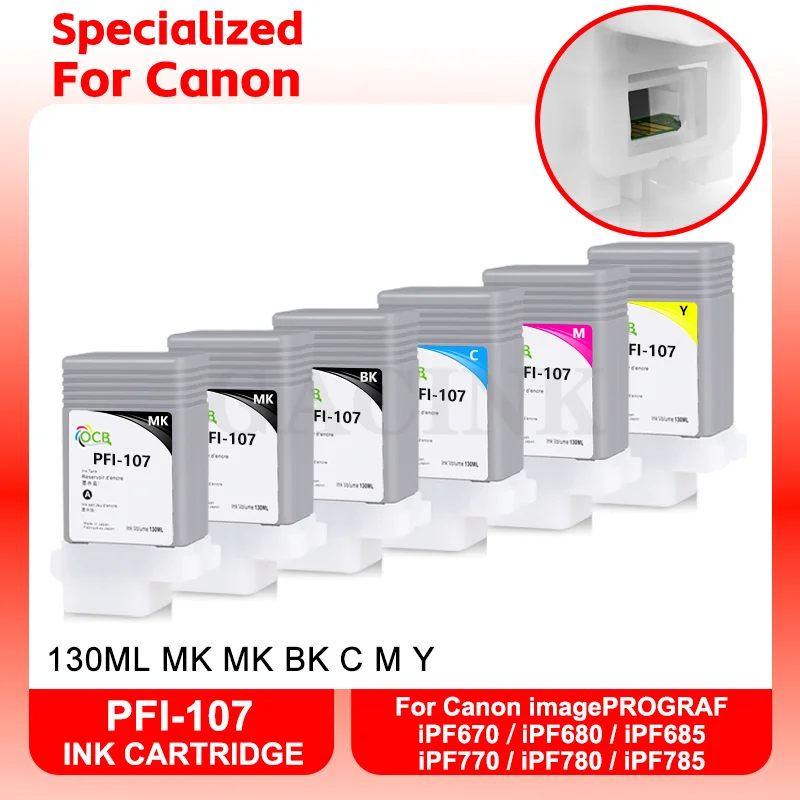 

PFI-107 PFI107 Совместимый картридж 130 мл с одноразовым чипом для Canon IPF785 IPF670 IPF770 IPF680 IPF770 IPF780 Высокое качество