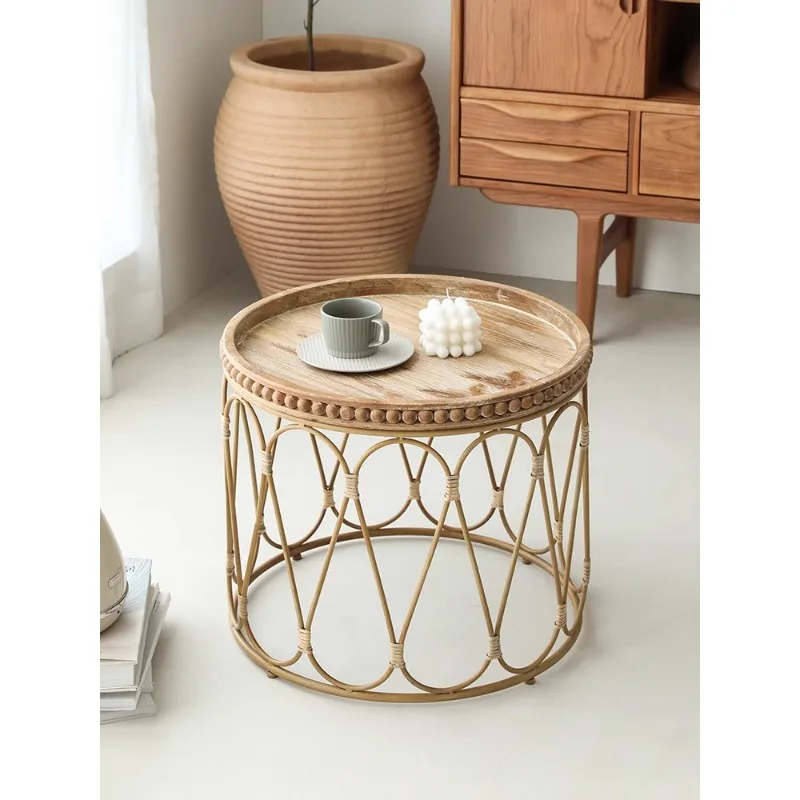 

Nordic simple rattan round coffee table living room home storage table modern creative side table