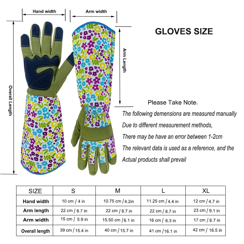 Floral Long Gardening Gloves for Women Thorn Proof Gloves Rose Pruning Garden Gloves with Touch Screen,Breathable Work Gloves