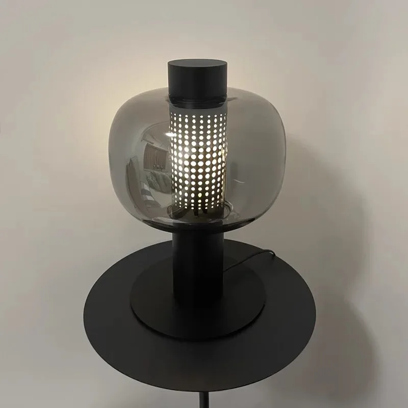 Northern Europe Glass Floor Lamps LED Post Modern Minimalist Amber Smoke Grey Lampshade Bedroom