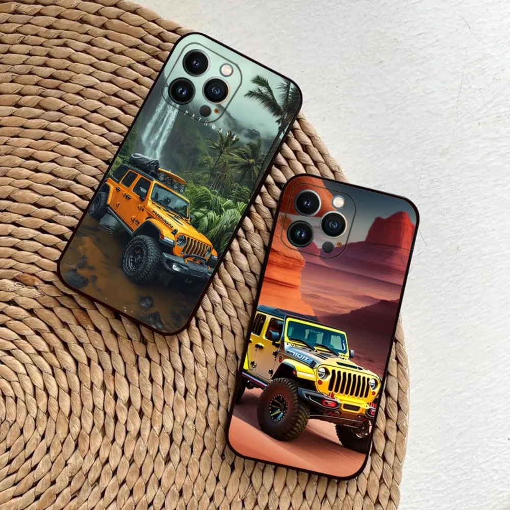 Cool Jeeps off-road SUV Phone Case For iPhone 15,14,13,12,11,Plus,Pro Max,XS,X,XR,SE,Mini,8,7 Soft Silicone Black Cover 