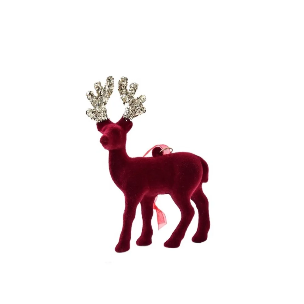 Hanging Pendant Christmas Reindeer Ornaments Flocking Flashing Powder Deer Ornaments Wine Red Mini Elk Ornament Christmas Party