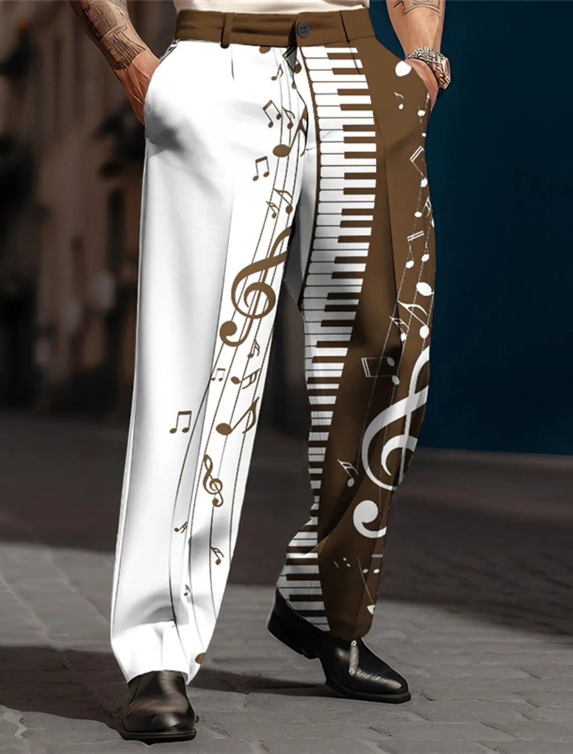 

2025 новые мужские удобные модные повседневные брюки с принтом для фортепиано и музыки, большие свободные повседневные дышащие прямые брюки