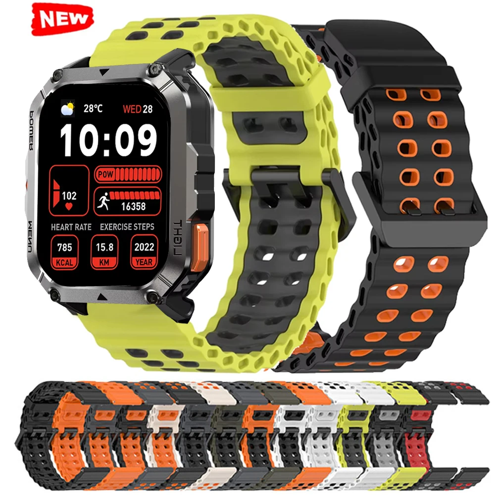 Two-color Wave Silicone Band For Blackview W80 Pro W70 Pro Sport 22mm Wristband Strap For Blackview W50 W50 Pro W60 X20 Bracelet