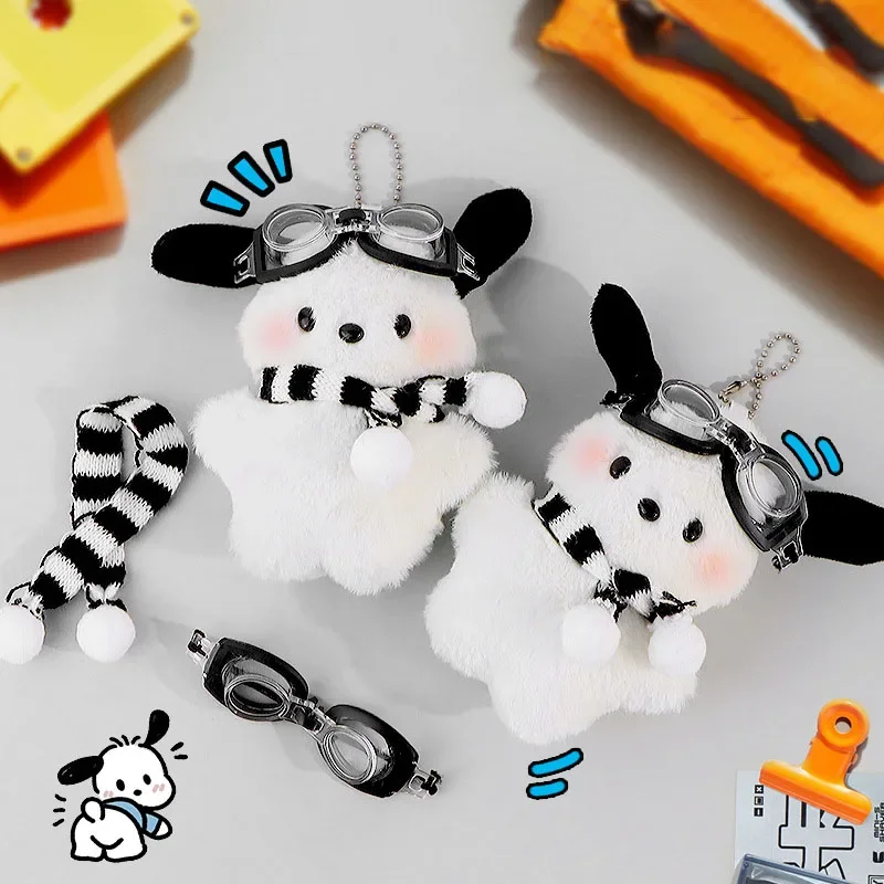 

Kawaii Scarf Pochacco Keychain Anime Sanrio Plush Keyring Doll Anime Pilot Pochacco Children Stuffed Toy Bag Pendant Girl Gift