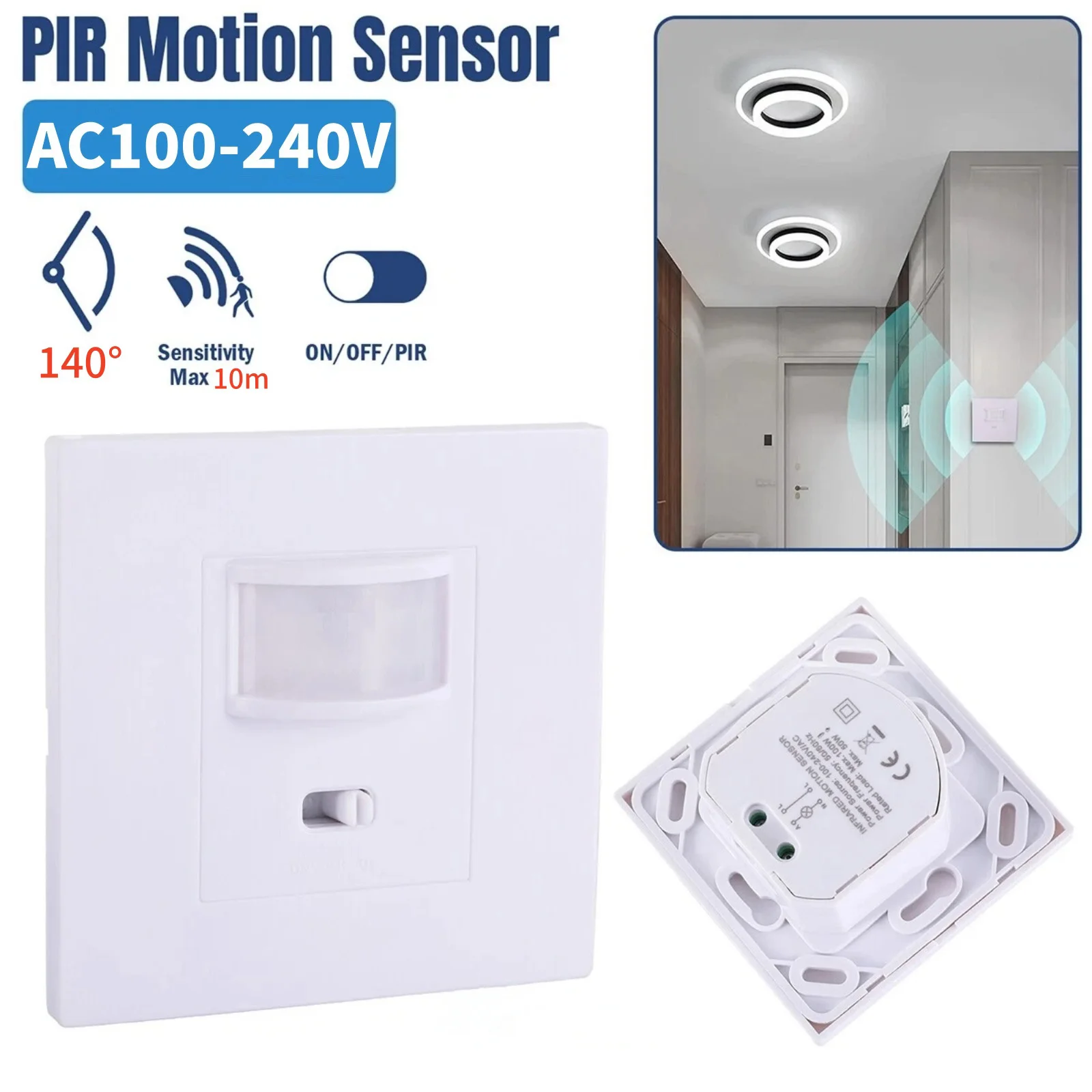 Auto Ceiling Mount Infrared PIR Motion Sensor Switch AC100-240V Adjustable Time Delay & Light Control, for LED/Incandescent Lamp