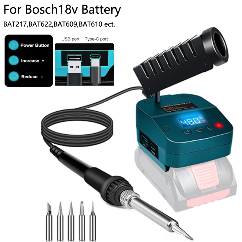 

Комплект паяльной станции для аккумуляторного паяльника Bosch 18 В с защитой от низкого напряжения, комплект для пайки USB и Type-C