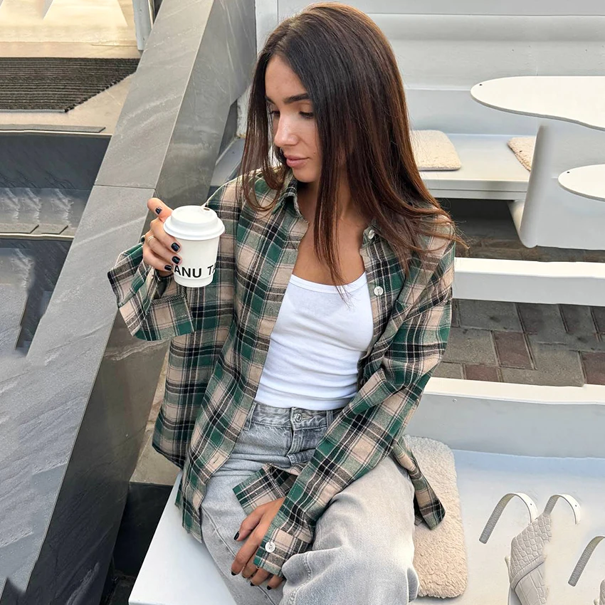 

Linad Street Chic Single Breasted With Pocket Shirts Vintage Long Sleeve Autumn Tops Women Casual Button Up Blouse Female 2025