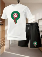 Men's casual sportswear set - printed t-shirt and shorts combo, breathable summer outdoor clothing