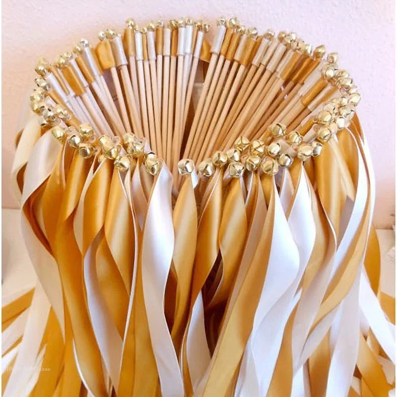 Baguettes de mariage colorées avec cloches dorées, ruban de tache, décoration de fête de mariage, document mixte, future mariée, 10 pièces