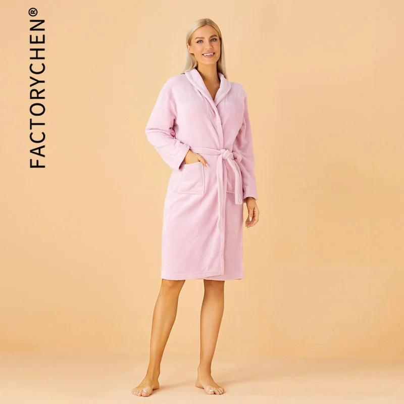 سميكة المرجان الصوف طويلة الأكمام التعادل الجبهة الدافئة ملابس خاصة رداء الوردي المرأة المنزل المتسكعون لخريف/شتاء