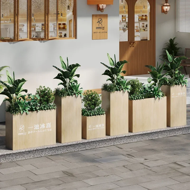 Outdoor imitation wood grain flower box combination store outer pendulum partition green plant box commercial