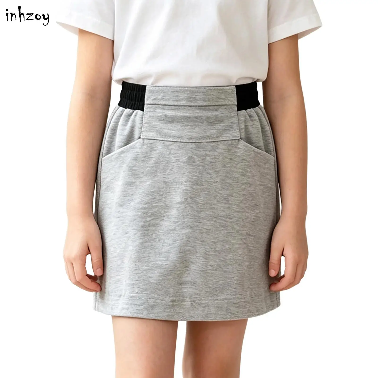 Kids Girls Adaptive Special Needs Clothing Cotton Casual Contrast Color Elastic Waistband Skirts with Insulin Pump Zip-up Pocket