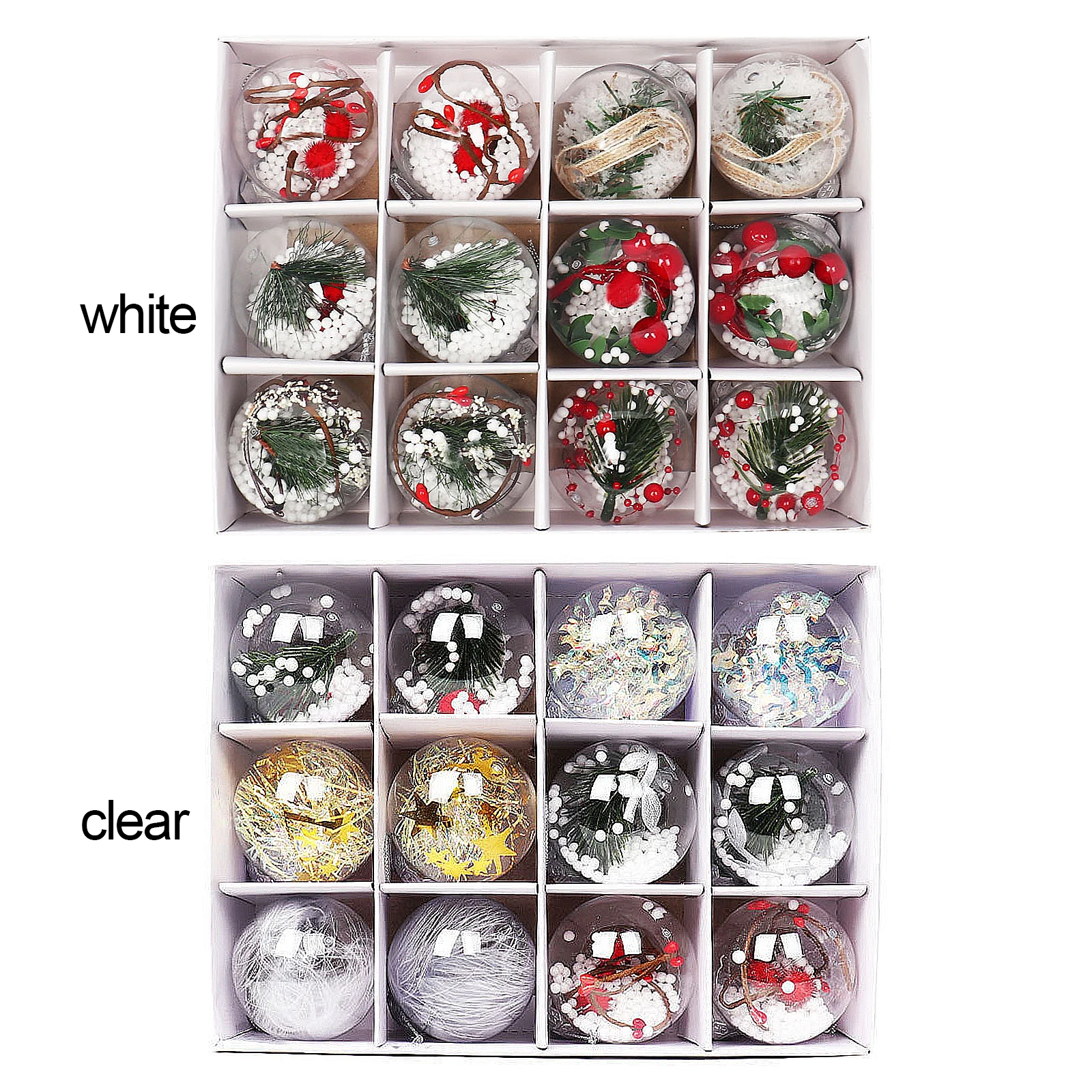 Colorful Christmas Ball Ornaments Boxed Gift Set Fillable Clear Hanging Balls Xmas Tree Decor Pendant Festival Party Decoration