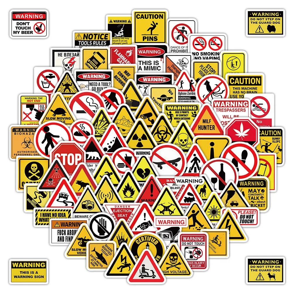103 Pcs Warning Sign Stickers - Waterproof DIY Decor for Laptop Luggage Phone Case Giajar Sticker Store
