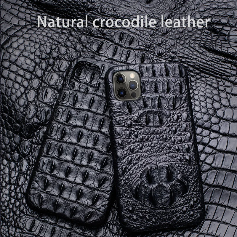 

Natural Crocodile Leather Phone Case For iPhone 13 Mini 12 11 Pro For Apple X XS Max XR 6 6S 7 8 Plus SE Luxury Alligator Cover