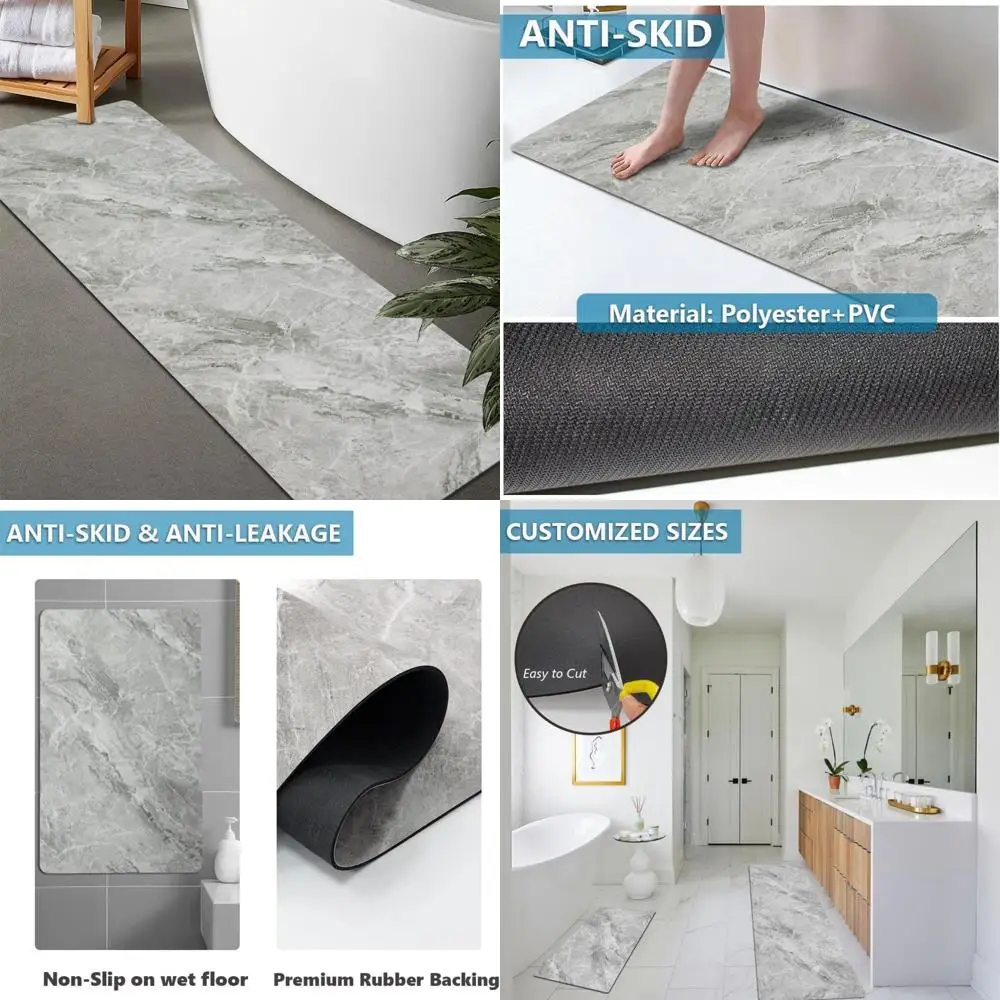 

custom-sized rubber non-slip, quick-drying, super absorbent thin bath rugs - washable mats for bathroom floors