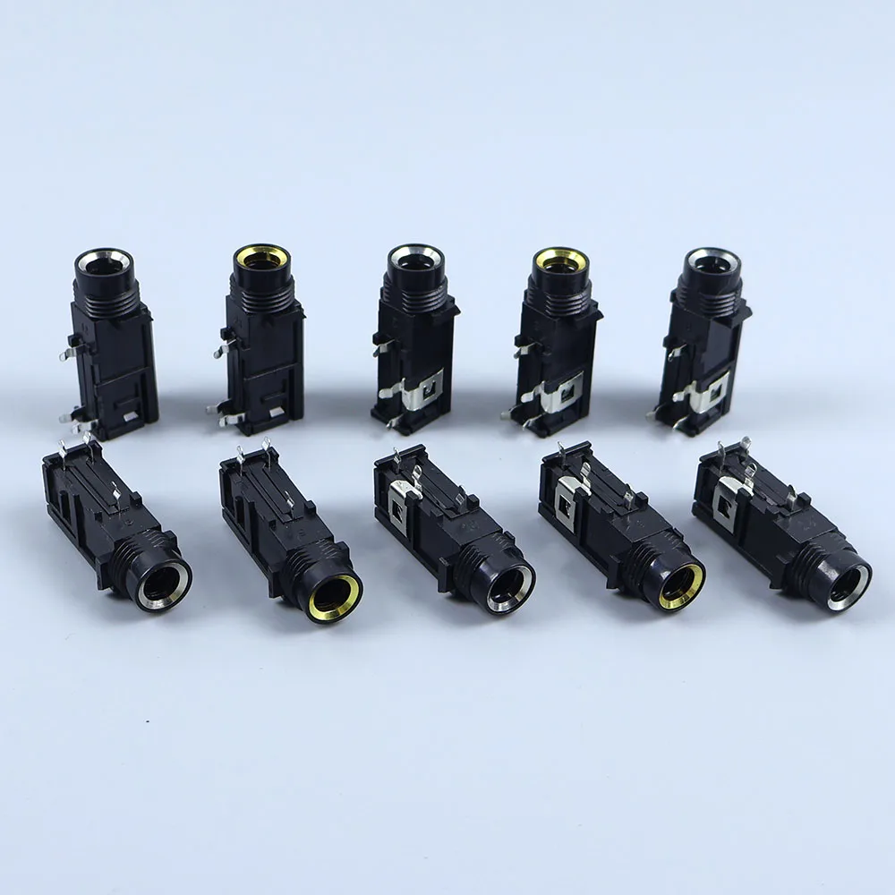 2/5/10pcs DIY 6.35mm 6.5mm Jack Gold Plated 3/4Pin Stereo Dual Channel Microphone Socket 6.35 /6.5 Audio Straight Jack Connector