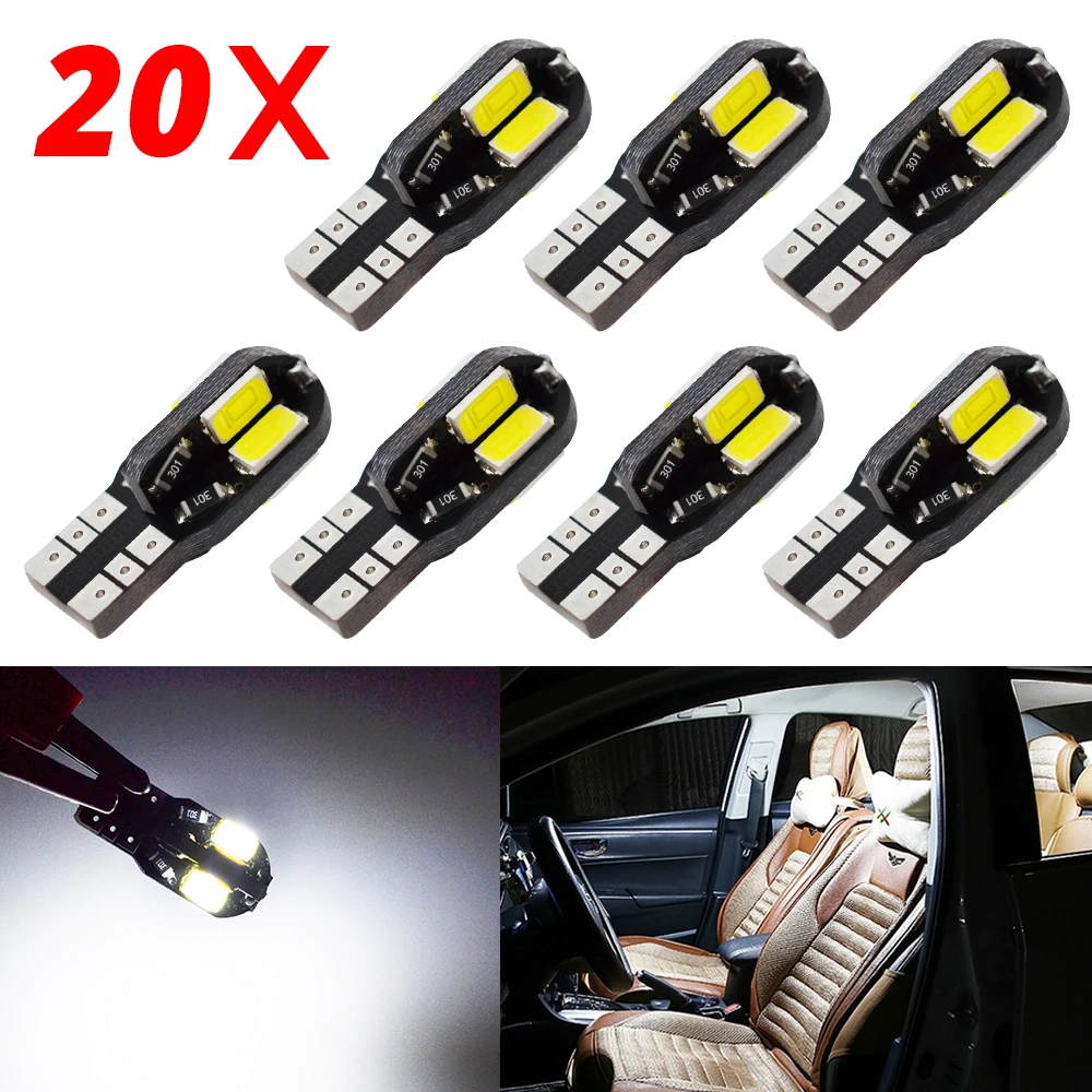 

20Pcs W5W T10 LED Bulbs Canbus 5730 8SMD 12V 194 168 Led Car Interior Dome Lights Parking Light Auto Signal Lamp License Lights