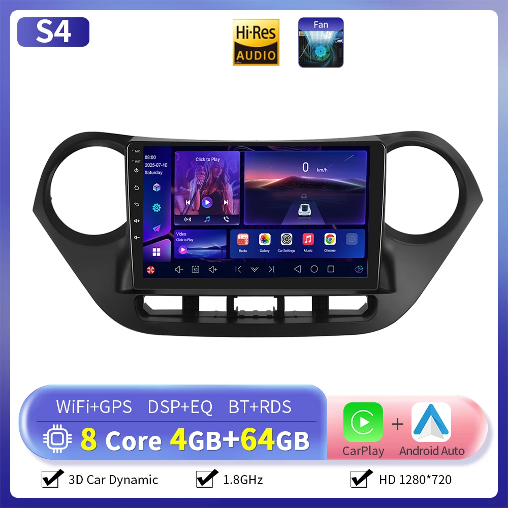 Camecho 6 + 128G Autoradio Draadloze CarPlay Android Auto Voor Hyundai I10 2014-2017 Auto Intelligente Systemen GPS Stereo 4G WiFi RDS