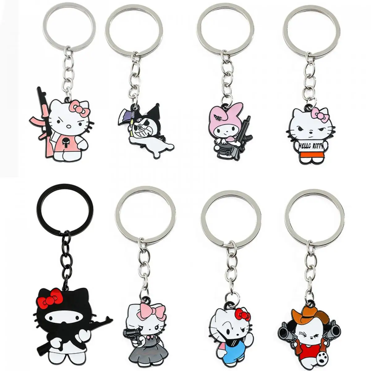

Miniso Hellokitty Kuromi Metal Car Keychain Creative Cute Cartoon Pendant High Beauty Fashion Vehicle Accessory Gift Collectible