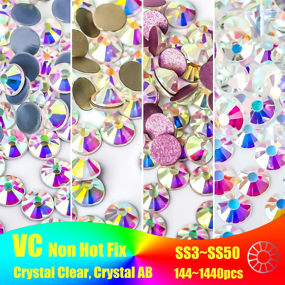 Super Glitter Crystal AB Rhinestones SS3-SS50 Non Hot Fix FlatBack Strass Fabric Garment Nail Art Rhinestones Decorations F0175